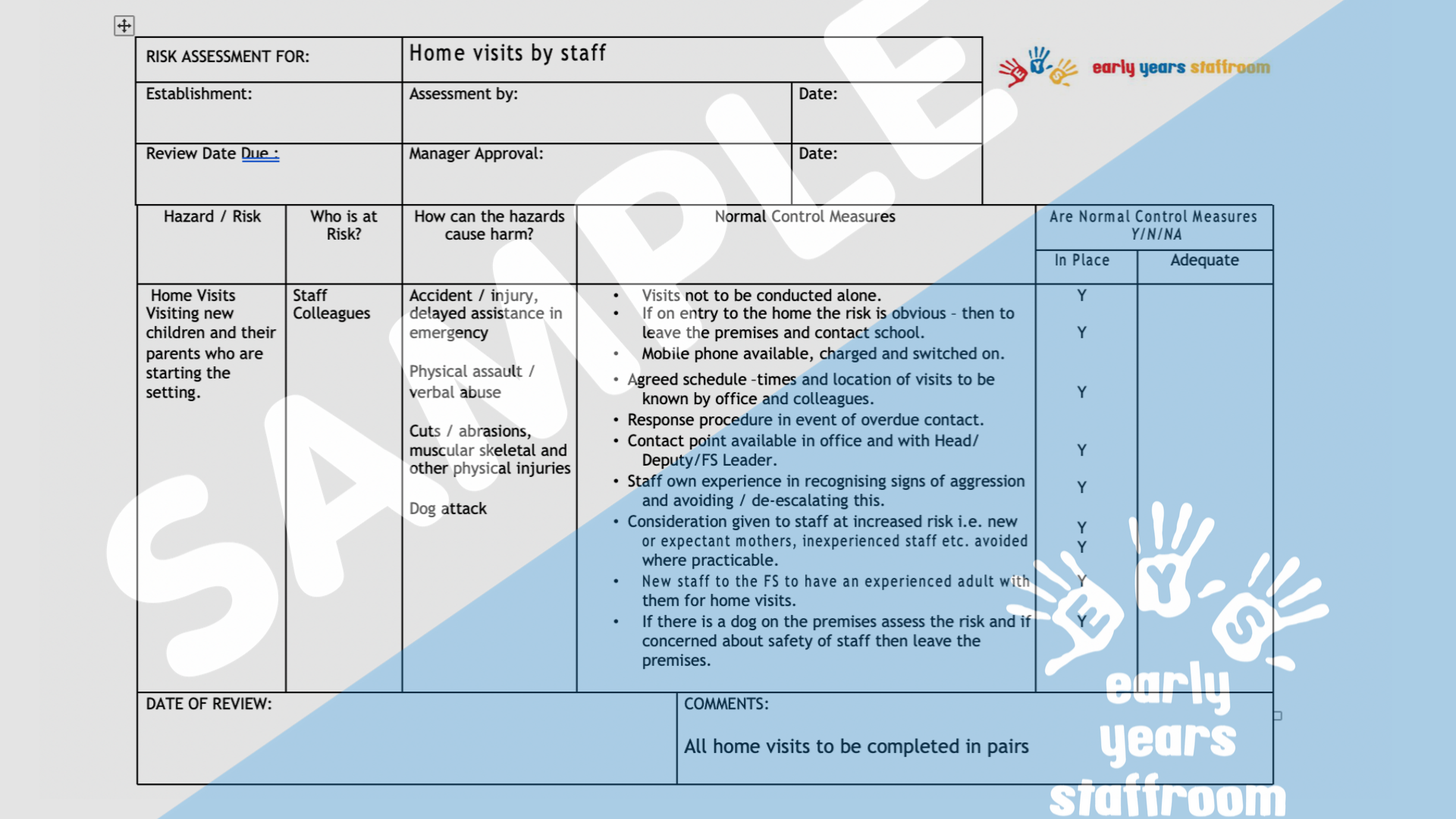 eyfs home visit risk assessment