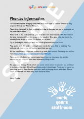 Letter to explain to Parents Phonics