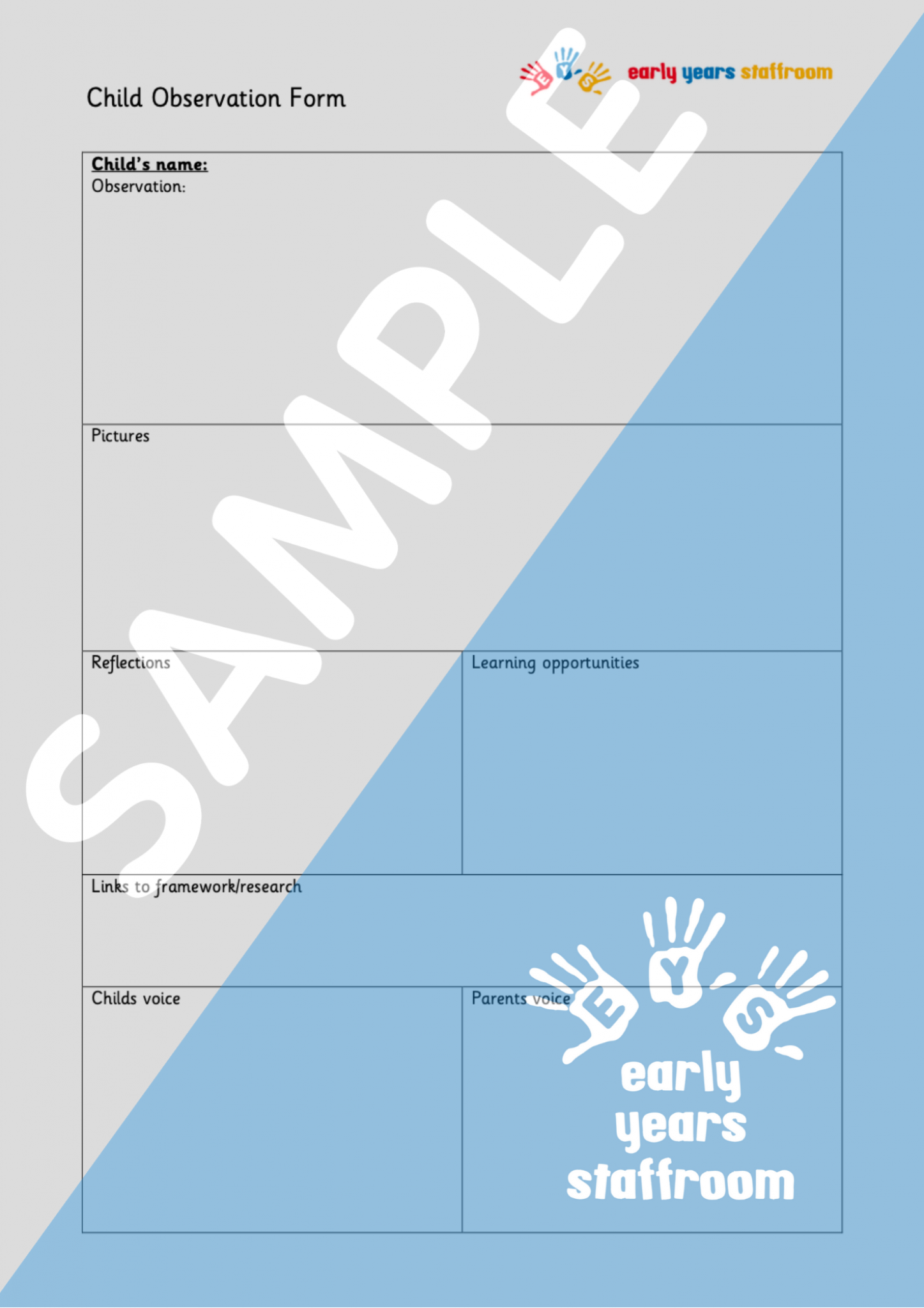 Child Observation Form Early Years EYFS Early Years Staffroom