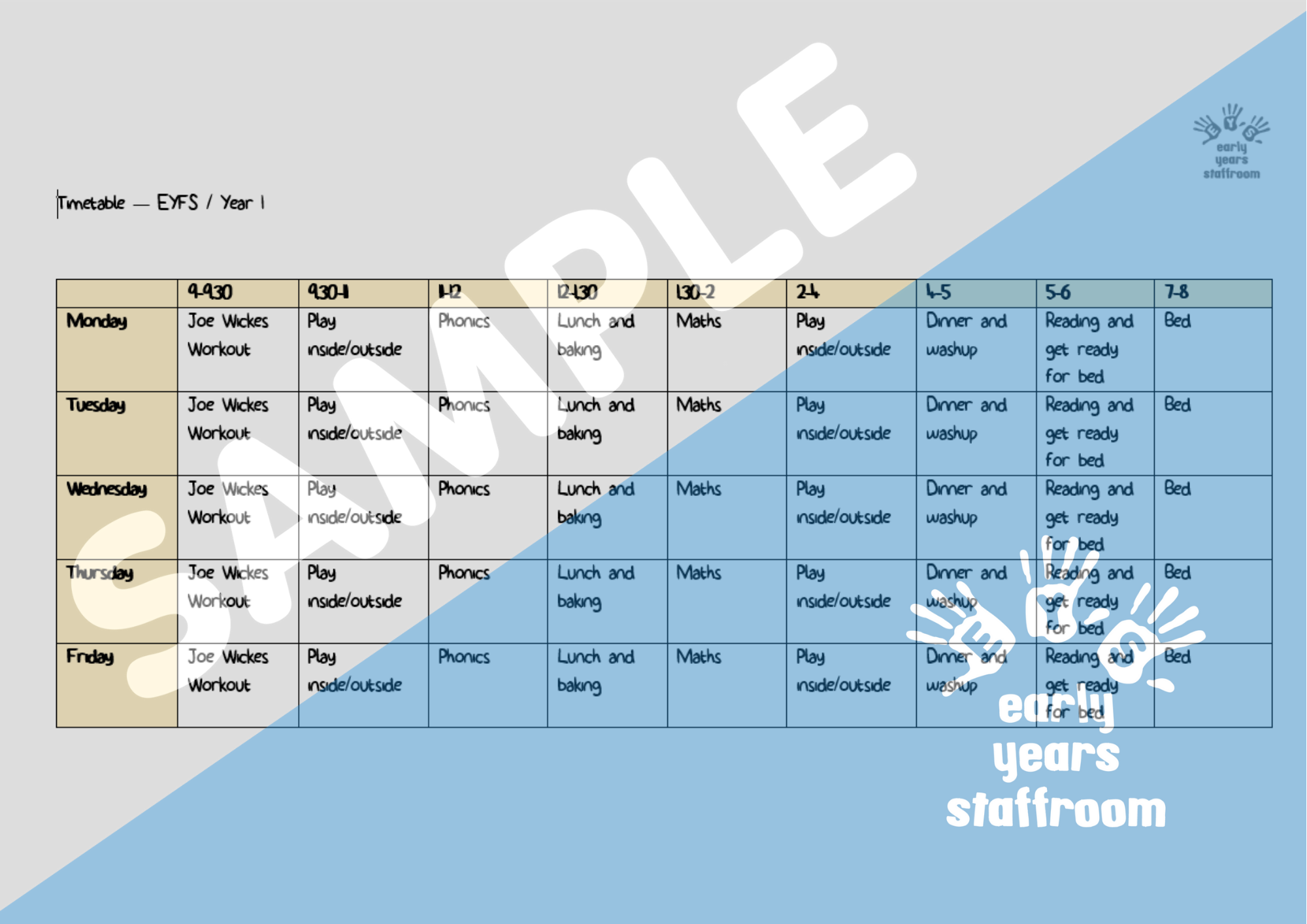 Timetables Editable for EYFS to KS3 for Home Learning Early Years
