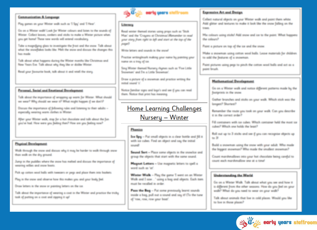 Home Learning Challenges Nursery Winter Term
