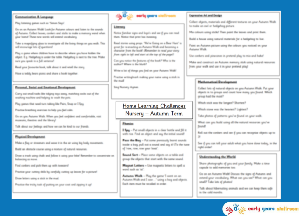 Home Learning Challenges Nursery Autumn Term (New Pilot EYFS)