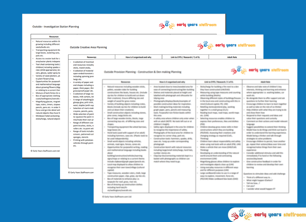 Continuous Provision Outside / Outdoors Planning Early Years to Year 1