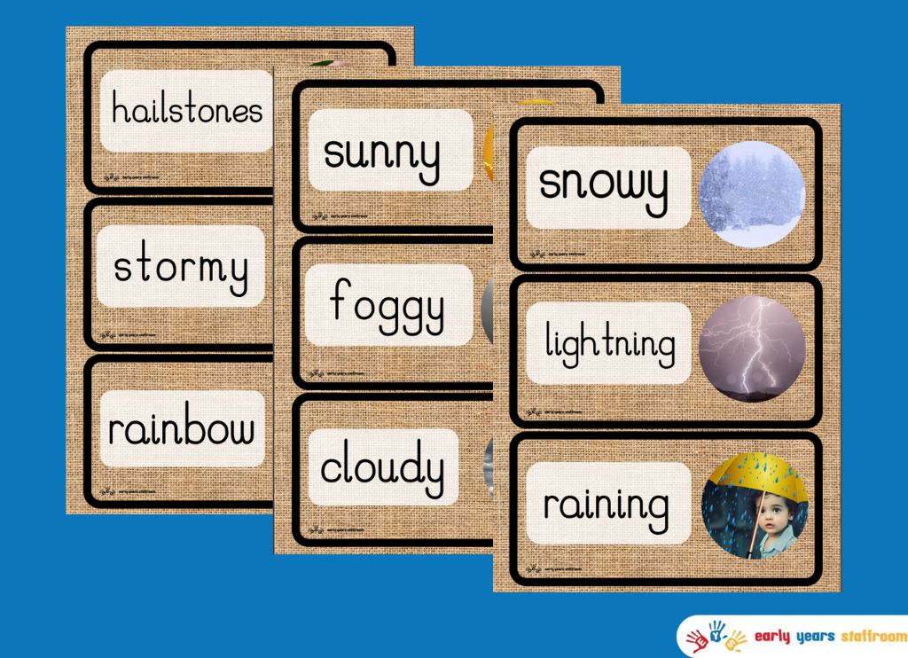 Weather Themed Word Cards (Hessian Background)