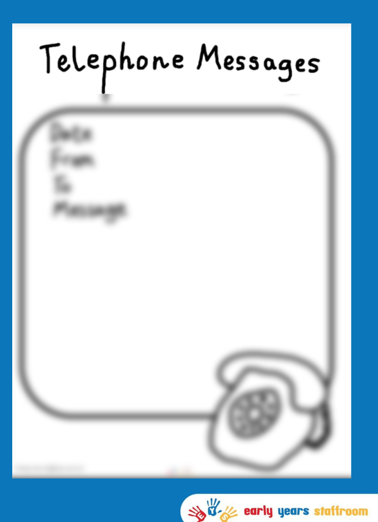 Telephone Message Template for Home Corner Role Play
