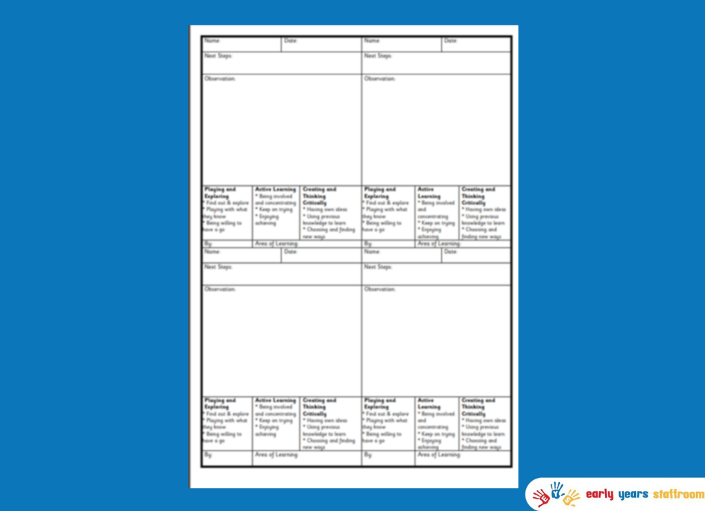 Early Years Child Short Observation Sheet Form