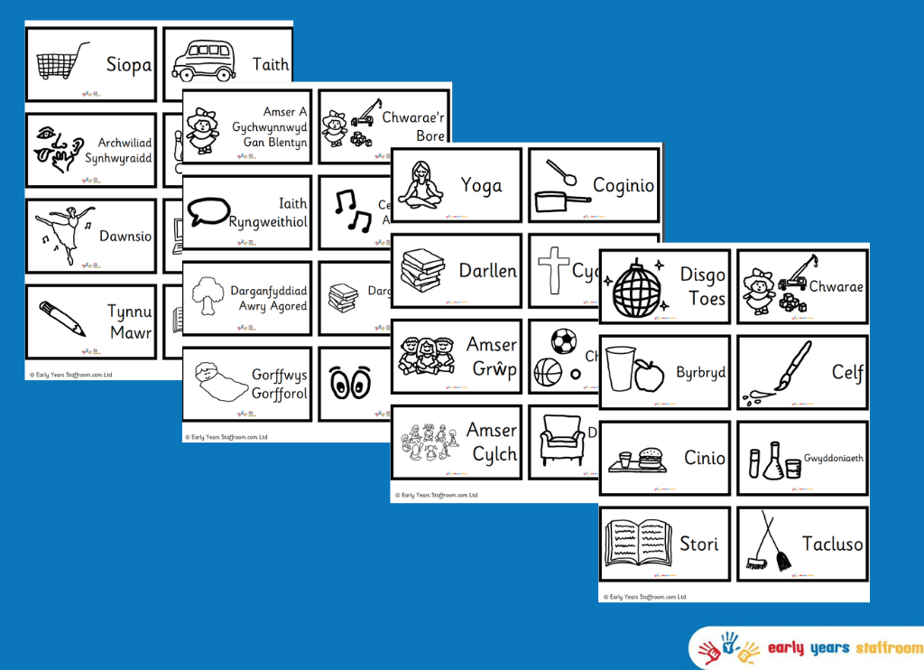 Visual Timetable - Welsh Language (White Background)