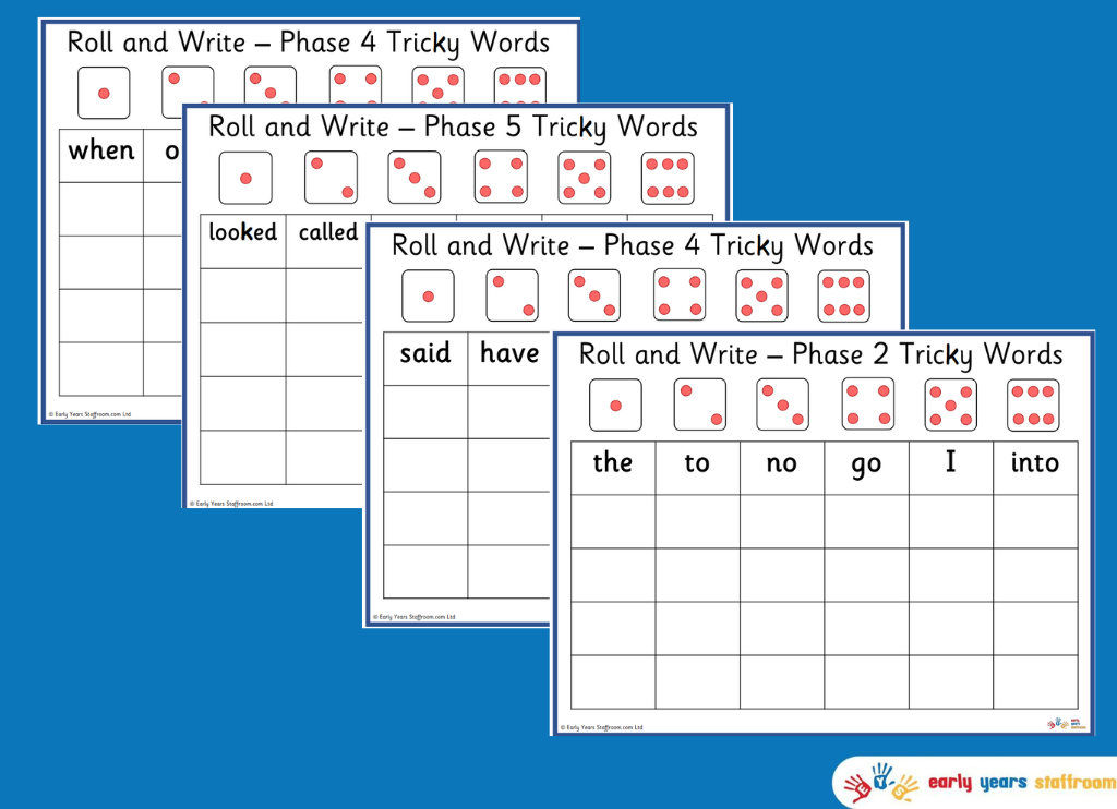 Roll and Write Tricky Words Phase 2-5 (With Straight K)