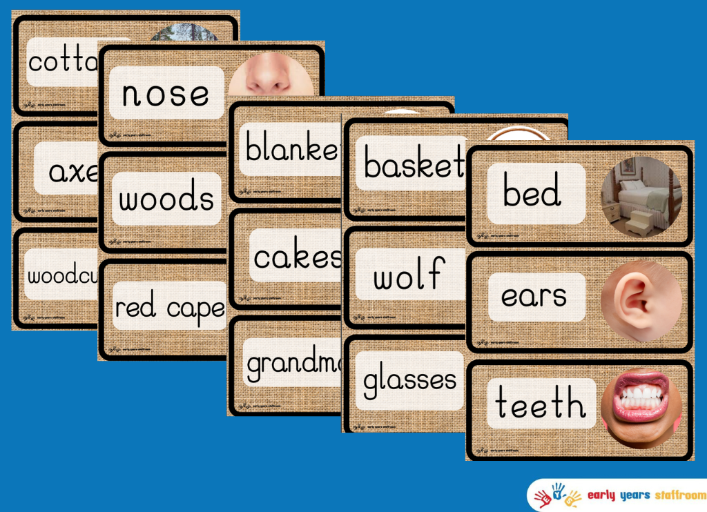 Little Red Riding Hood Themed Word Cards (Hessian Background)