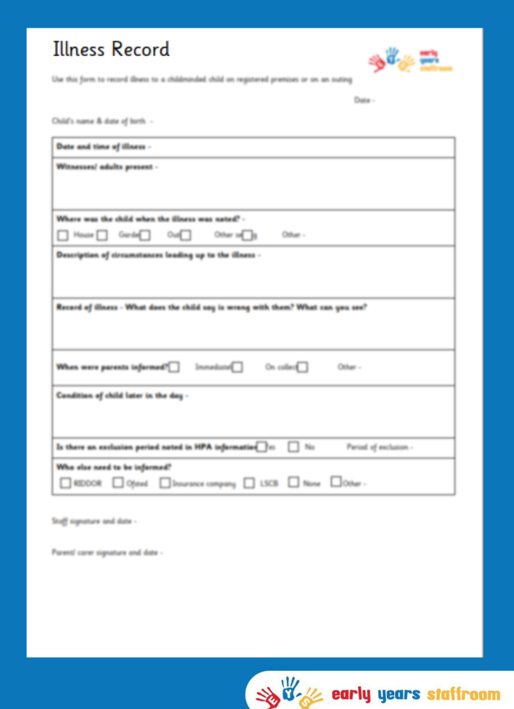 Illness Record Form Childminder