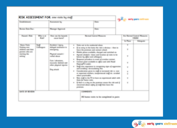 Home Visit Risk Assessment | Early Years Policies | Reception