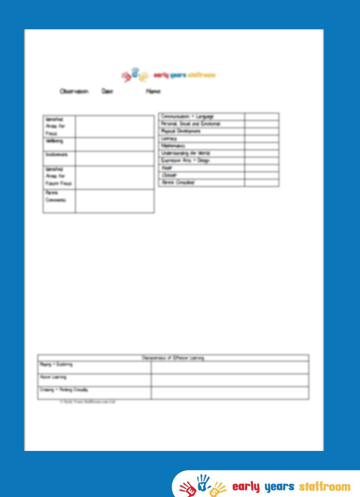 Early Years Child Observation Template Form