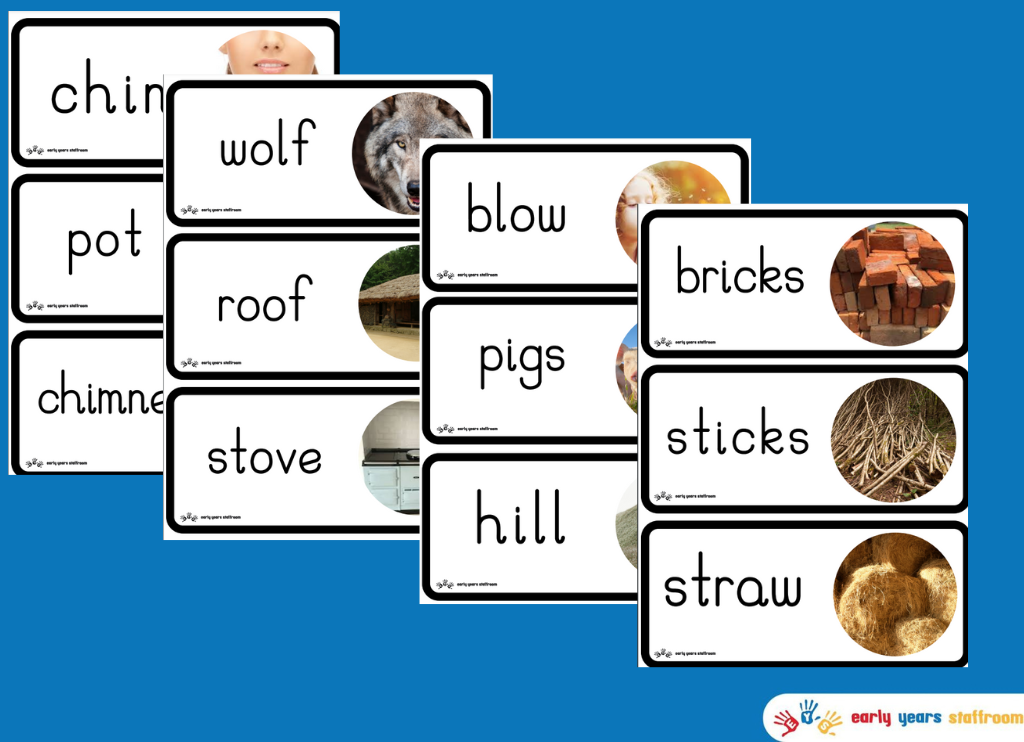 The Three Little Pigs Word Cards (White Background)