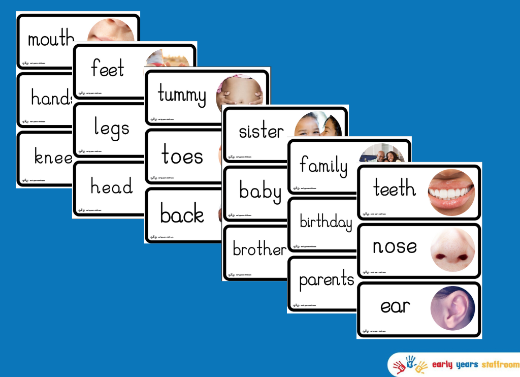 All About Me Theme Topic Word Cards (White Background)