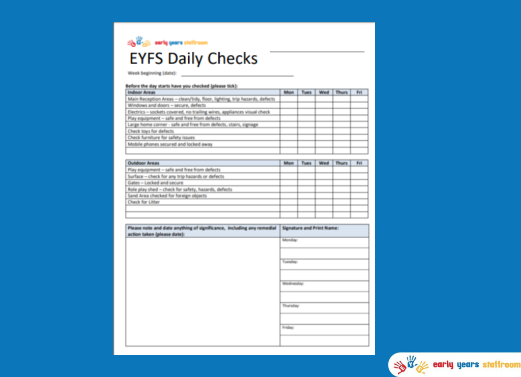 EYFS Daily Risk Assessment Checks Childminder / Nursery / School