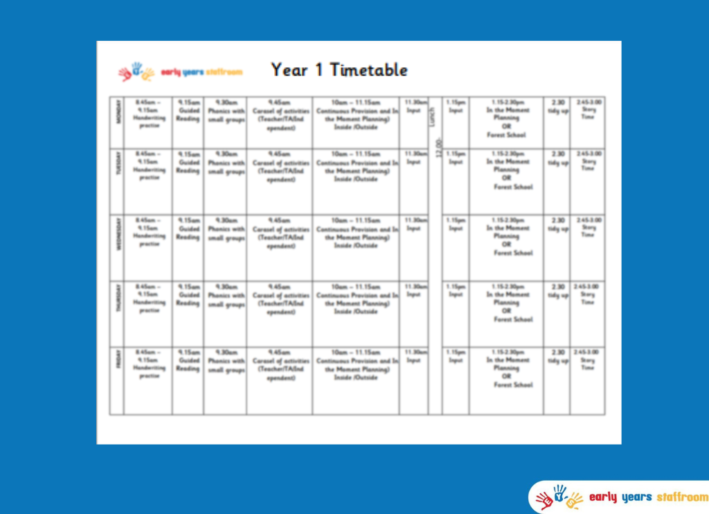 Year 1 Example Timetable