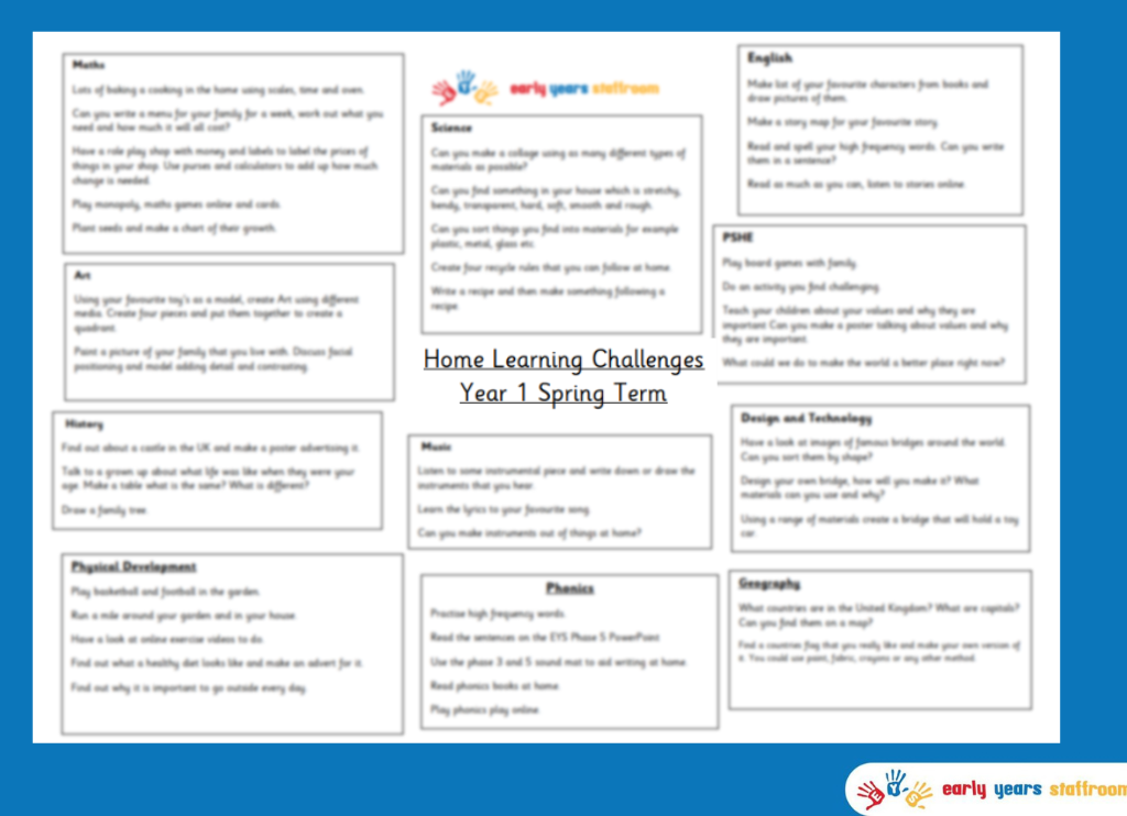Home Learning Challenges Year 1 Spring Term