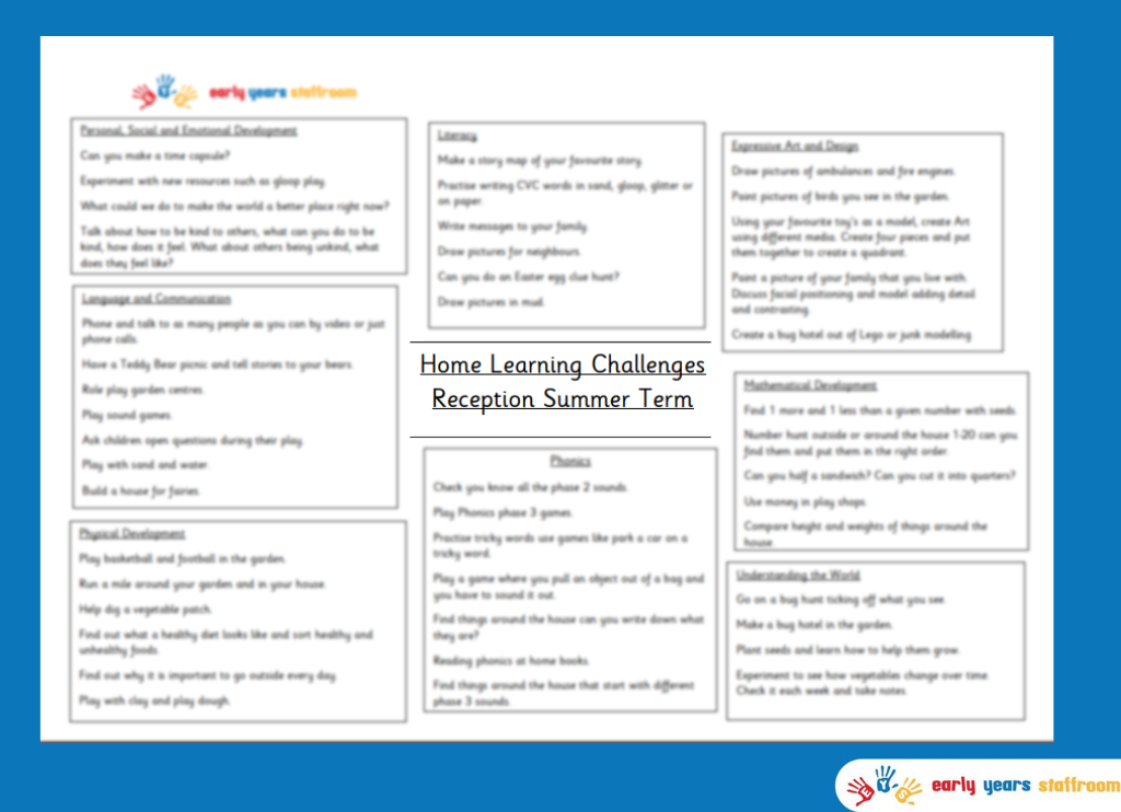 Home Learning Challenges Reception Summer Term