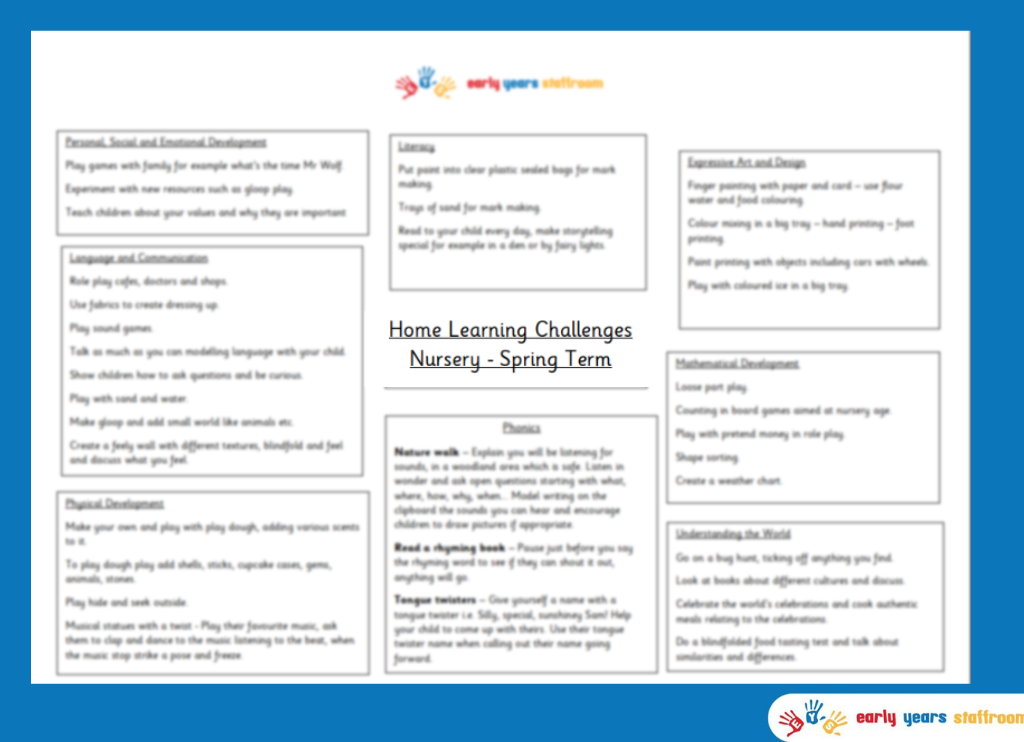 Home Learning Challenges Nursery Spring Term