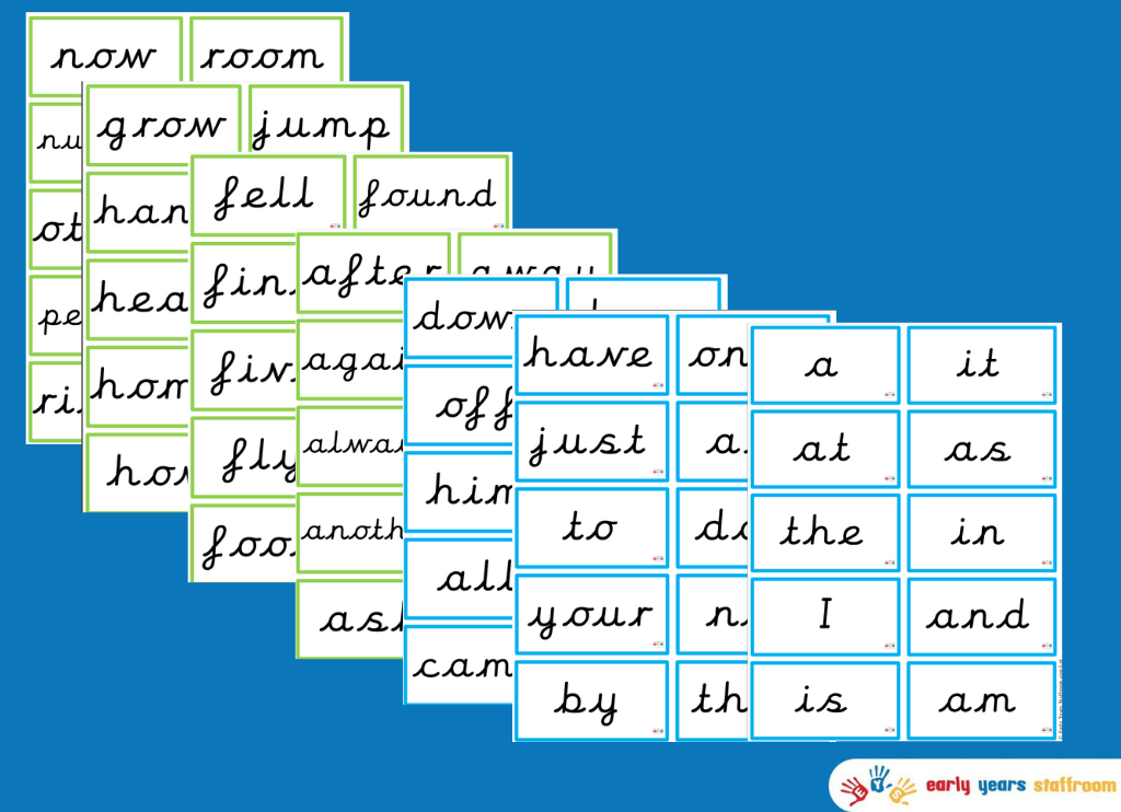 Word Flashcards Stage 1-3 (Cursive Font)