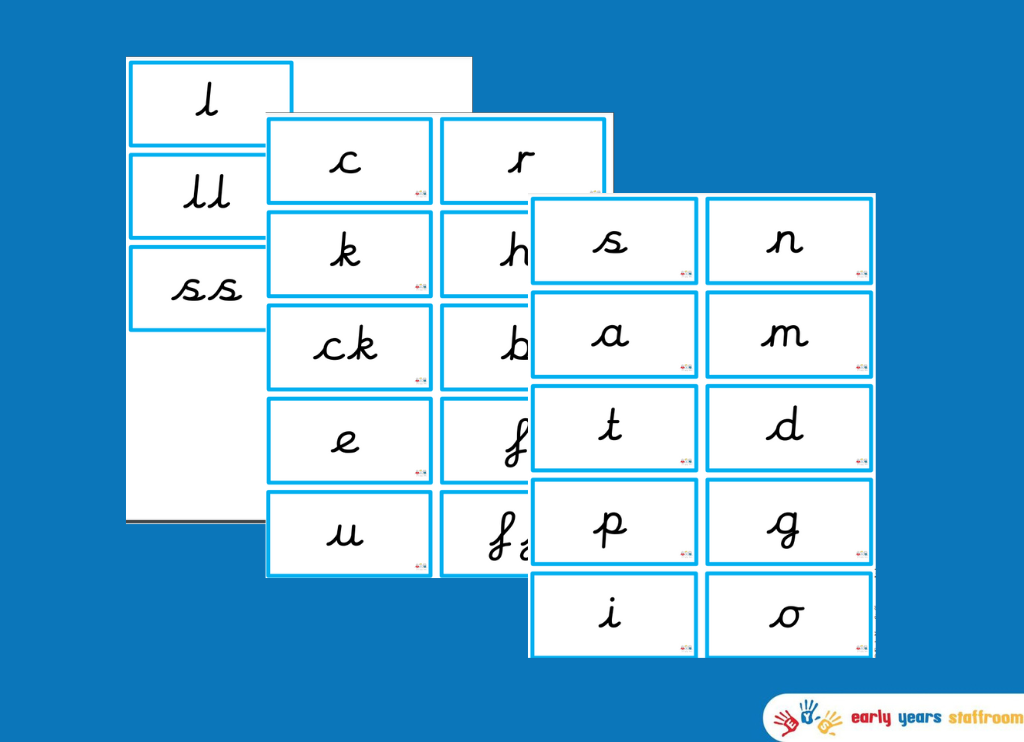 Phase 2 Sound Flashcards (Cursive Font)