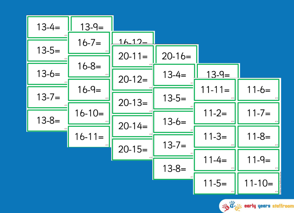 Subtraction Flashcards crossing 10