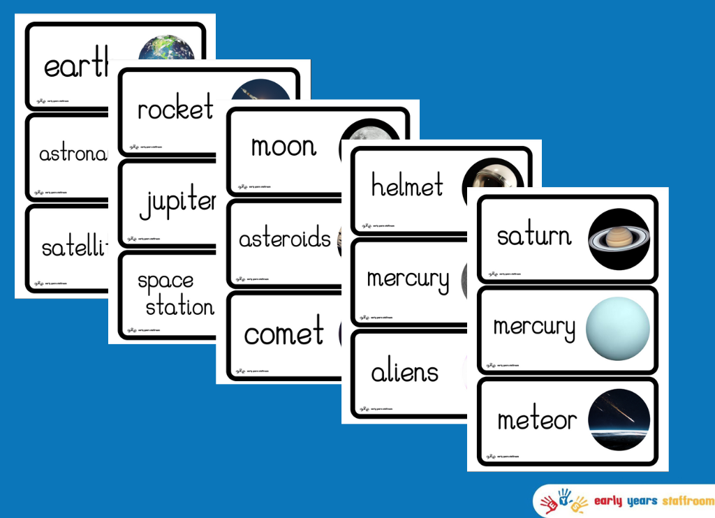 Space Theme Word Cards (White Background)