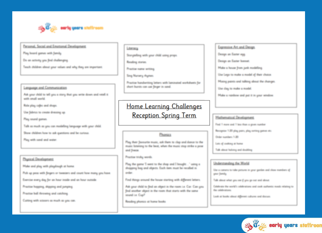 Home Learning Challenges Reception Spring Term