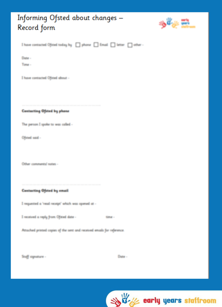 Informing Ofsted About Changes – Record Form - Childminder