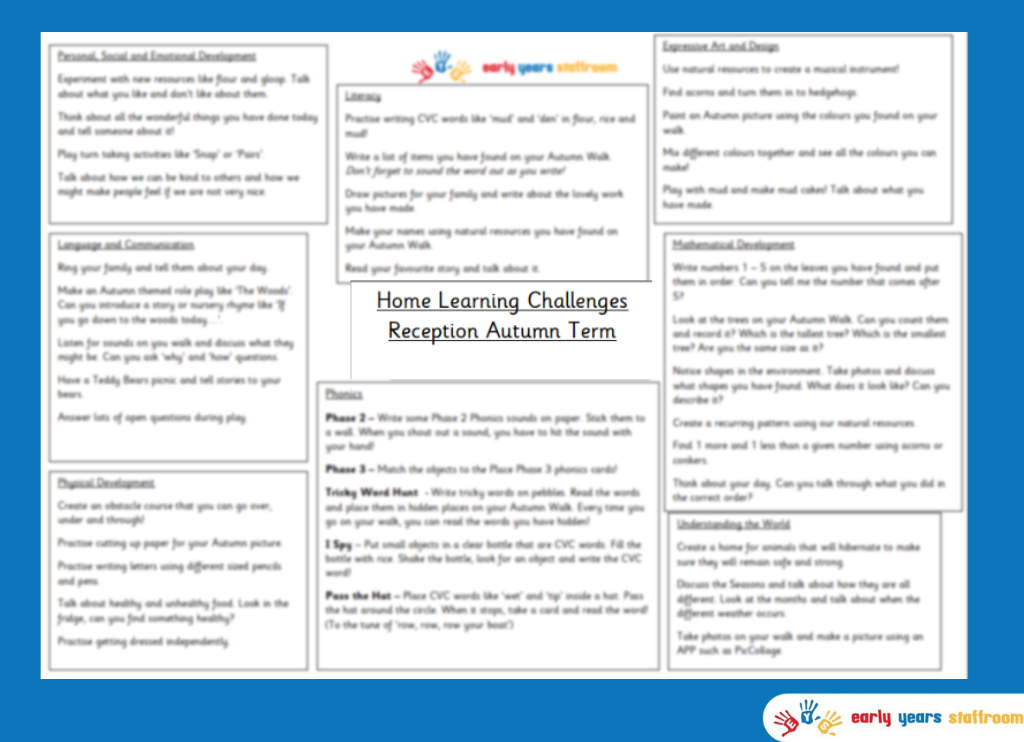 Home Learning Challenges Reception Autumn Term (Existing EYFS)