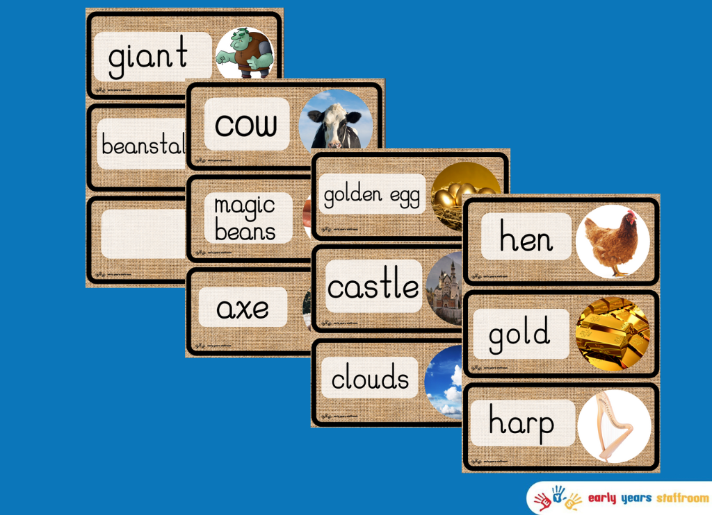 Jack and the Beanstalk Word Cards (Hessian Background)