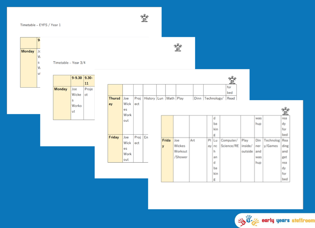 Timetables Editable for EYFS to KS3 for Home Learning