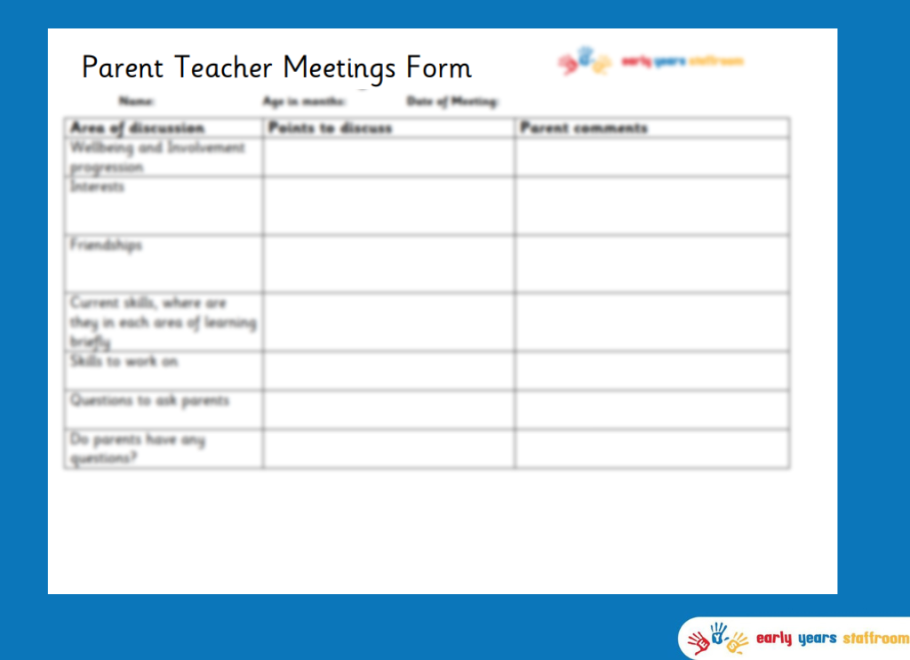 Parent's Evening Meeting Form