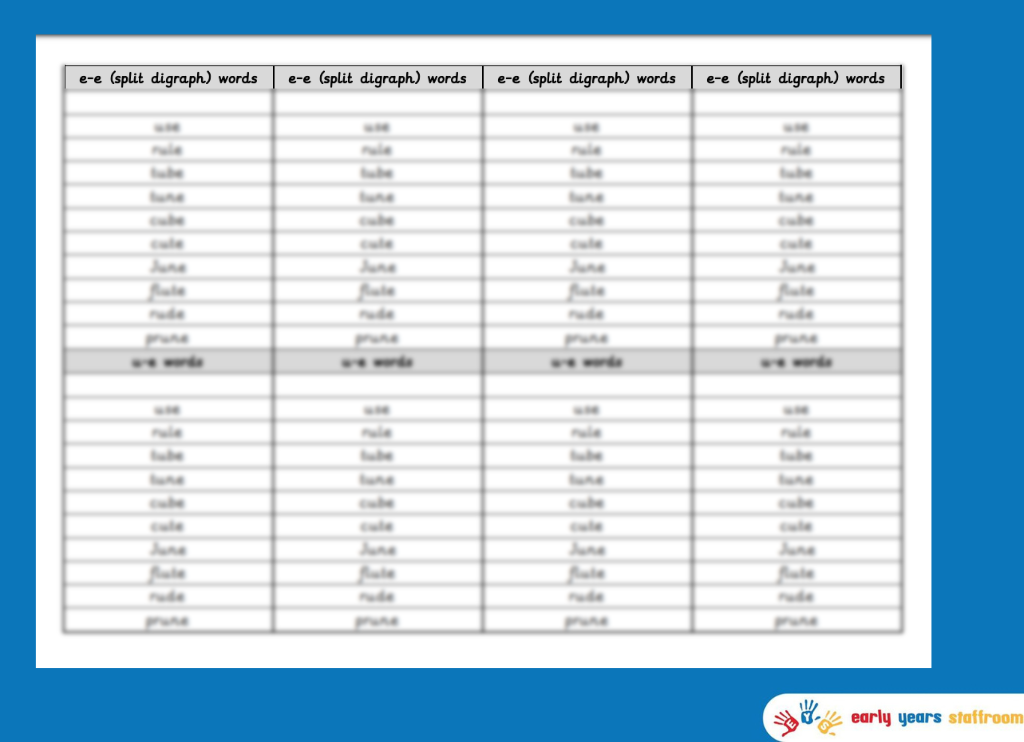 Split digraph words to practise at home e_e