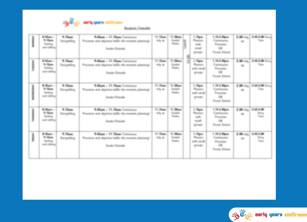 Reception Timetable Example